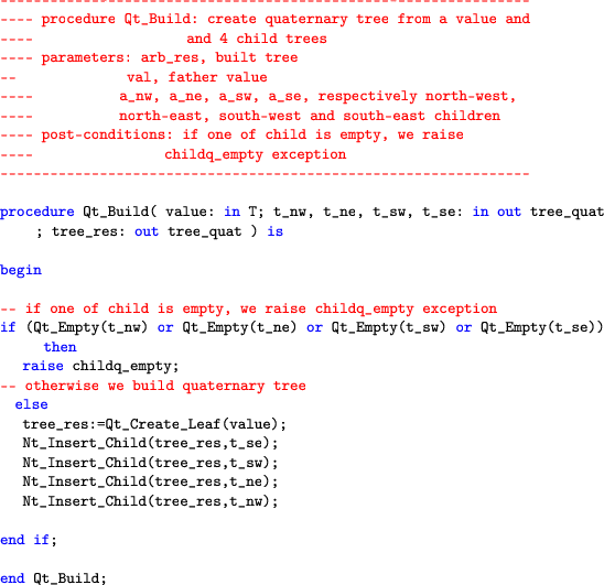 \begin{lstlisting}[language=ada]
     -----------------------------------------------...
     ...t_ne);
     Nt_Insert_Child(tree_res,t_nw);end if;end Qt_Build;
     \end{lstlisting}